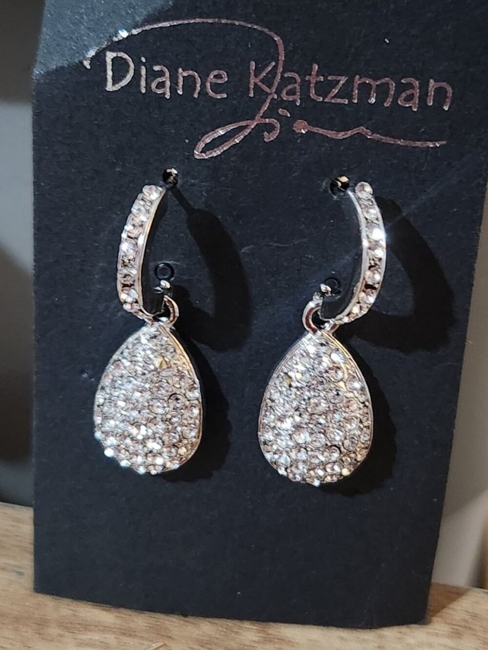 Diane Katzman Silver-Tone Pave Crystal Teardrop Earrings